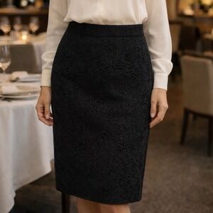 St.John Collection Marie Silk Midi Skirt Floral Black/White Womens Size 12